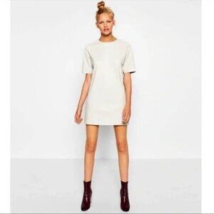 Zara Faux Leather Dress Women's Size Small Cream Off White Retro T-Shirt Mini